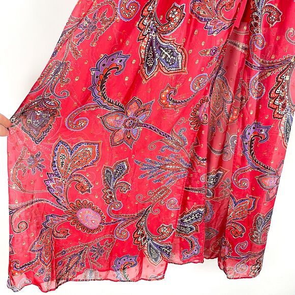 Dundas Jimi Maxi Dress Red Paisley Halter Gown Sleeveless Side‎ Slit Sz L - Picture 6 of 12
